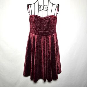 Free People red berry velvet Strapless mini dress Medium Nwt